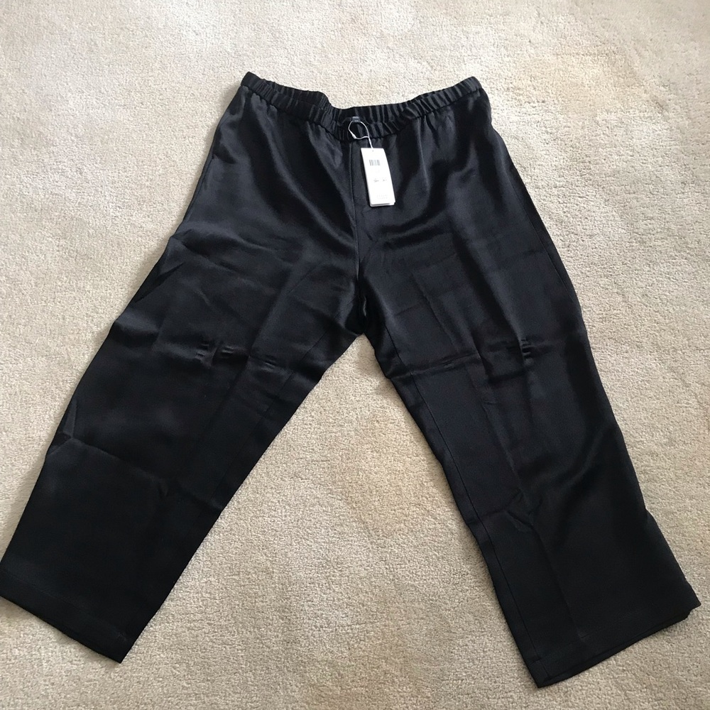 Black satin crop pants